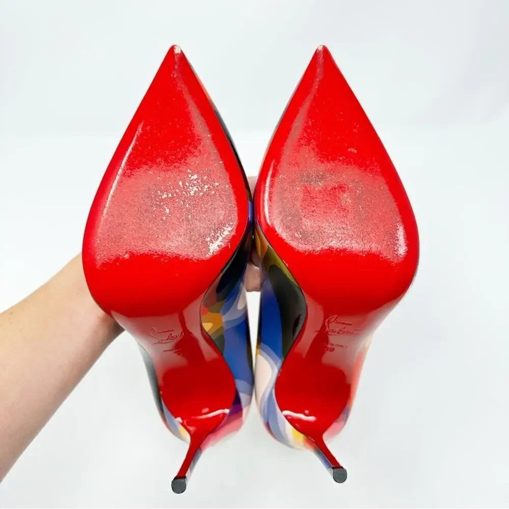 Christian Louboutin Hot Chick 100 Multi Print Leather Heels Womens Size EU 39